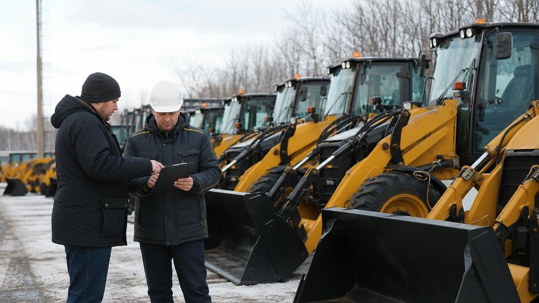 Покупатель и специалист выбирают технику на площадке дилера